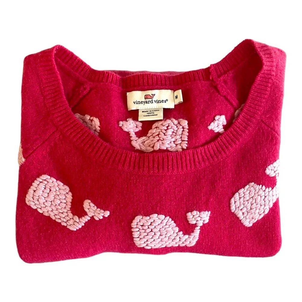 Womens Vineyard Vines Sweater Medium -Pink Whale Logo Soft Comfy 100% Lambswool - Picture 10 of 12